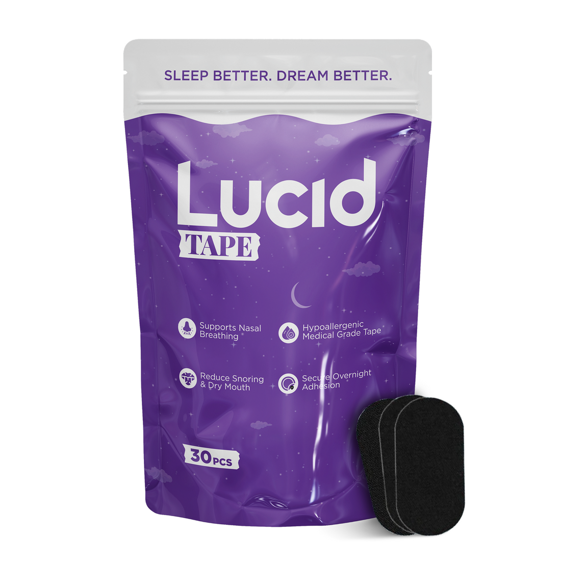 Lucid Mouth Tape for Sleeping, Sleep Tape for Sleeping and Snoring, Rest & Recovery - Strong & Gentle Hypoallergenic Adhesive - 30 Nights Supply