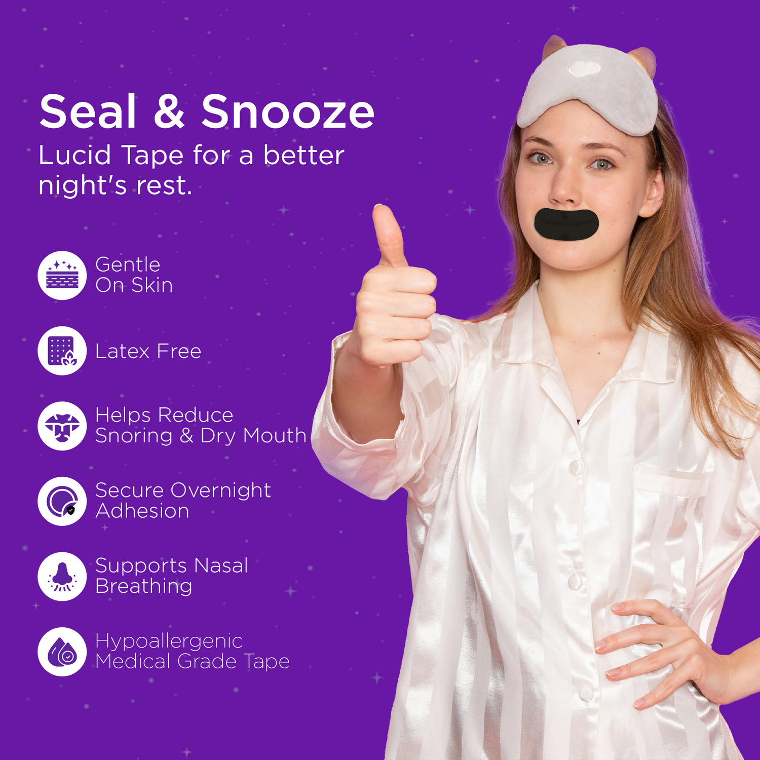 Lucid Mouth Tape for Sleeping, Sleep Tape for Sleeping and Snoring, Rest & Recovery - Strong & Gentle Hypoallergenic Adhesive - 30 Nights Supply