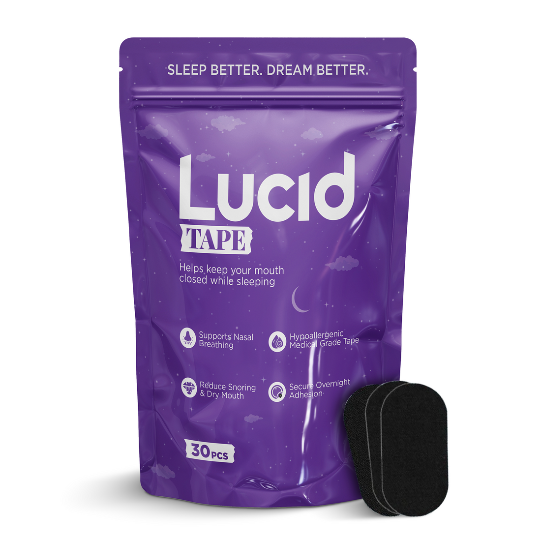 Lucid Mouth Tape for Sleeping, Sleep Tape for Sleeping and Snoring, Rest &amp; Recovery - Strong &amp; Gentle Hypoallergenic Adhesive - 30 Days Supply