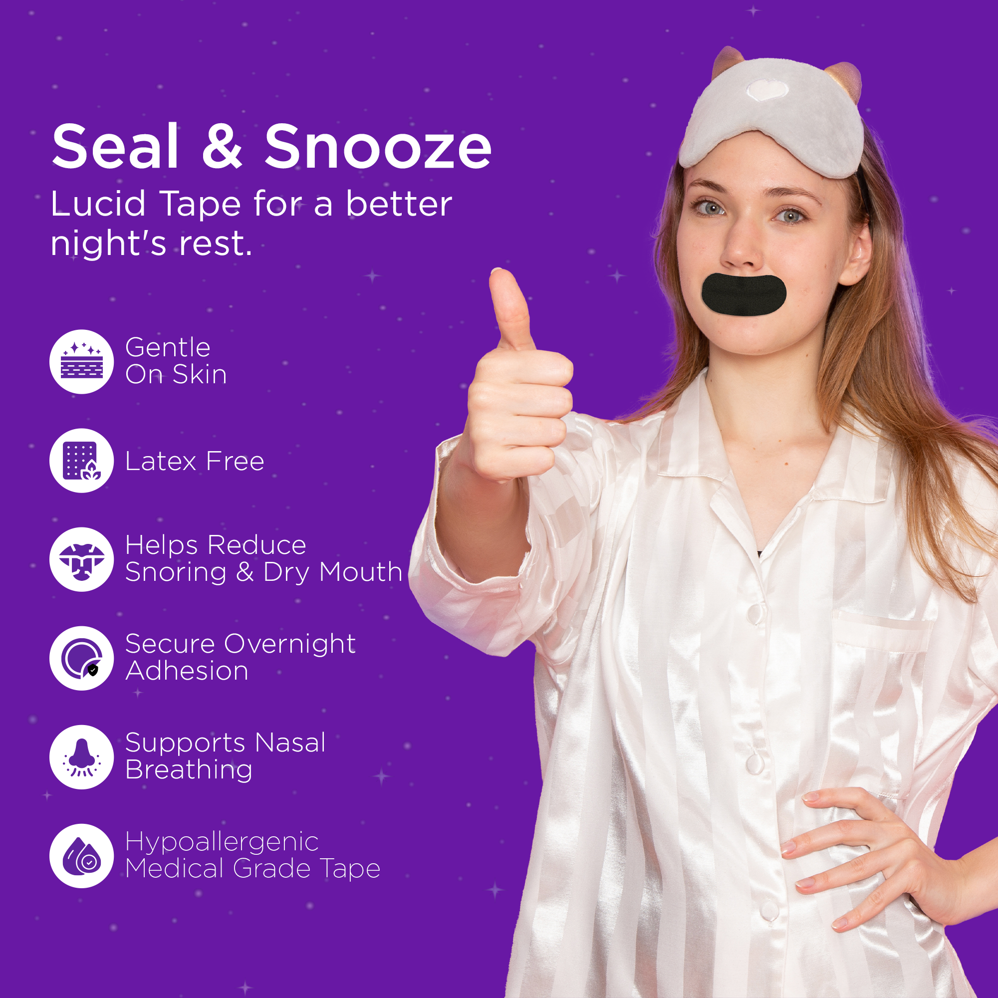 Lucid Mouth Tape for Sleeping, Sleep Tape for Sleeping and Snoring, Rest &amp; Recovery - Strong &amp; Gentle Hypoallergenic Adhesive - 30 Night Free Trial